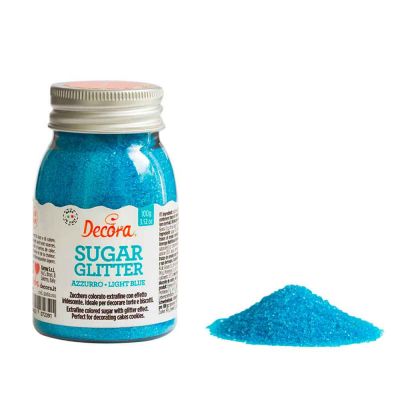 Cristalli di zucchero colorato glitterato azzurro per decorazioni 100 g Decora