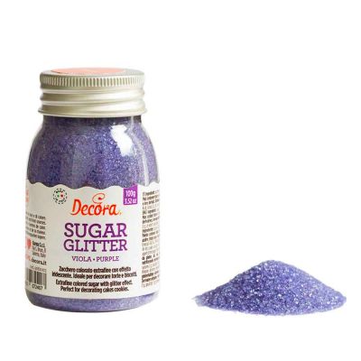 Cristalli di zucchero colorato glitterato viola per decorazioni 100 g Decora