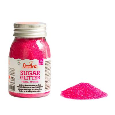 Cristalli di zucchero colorato glitterato fucsia per decorazioni 100 g Decora