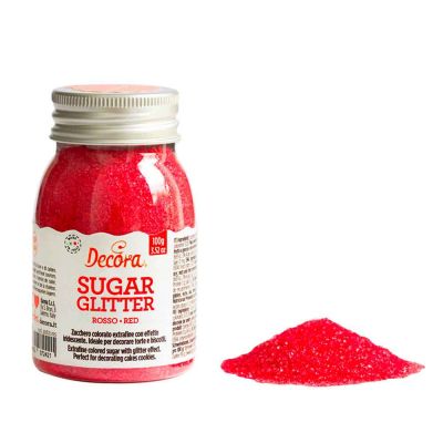 Cristalli di zucchero colorato glitterato rosso per decorazioni 100 g Decora