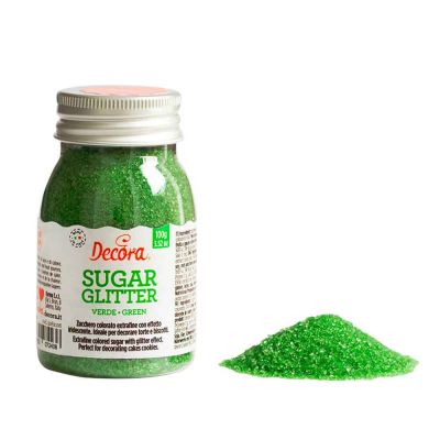 Cristalli di zucchero colorato glitterato verde per decorazioni 100 g Decora
