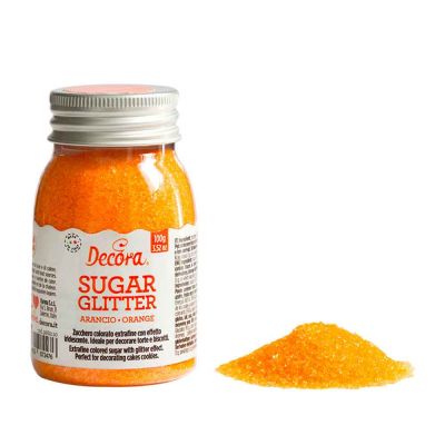 Cristalli di zucchero colorato glitterato arancio per decorazioni 100 g Decora