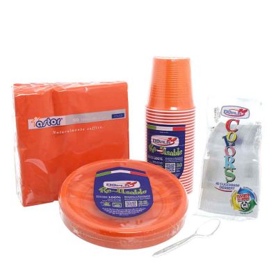 Set da tavola per dolce in plastica lavabile arancio 50 persone