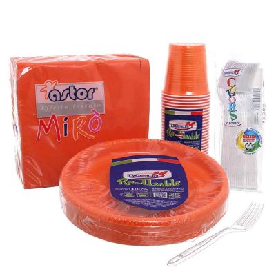 Set da tavola in plastica lavabile arancio 50 persone