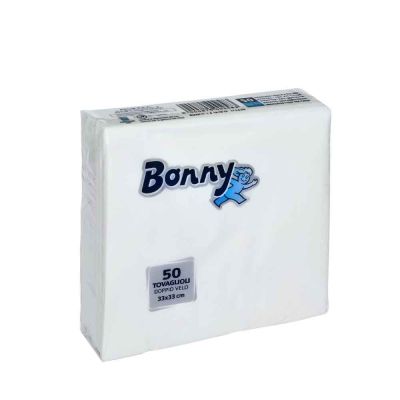 50 Tovaglioli di carta ovatta bianchi 2 veli 33x33 cm Bonny