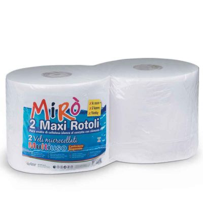 2 bobine mirò maxi rotoli di carta cellulosa 2 veli microcollati