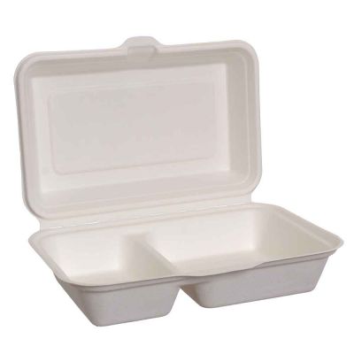 25 Box con coperchio per asporto 2 scomparti in polpa compostabili 15,5x23xh7cm