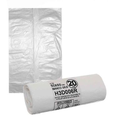 20 Sacchetti immondizia bianchi in plastica HDPE 50 x 60 cm