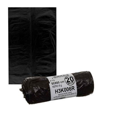 20 Sacchetti immondizia neri in plastica HDPE 50 x 60 cm