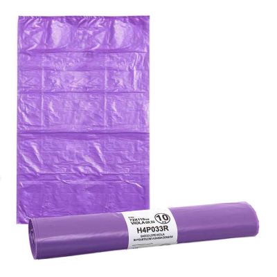10 Sacchi immondizia resistenti in plastica viola 72 x 110 cm