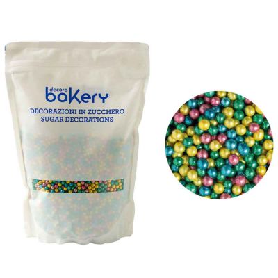 Perle di zucchero colorate verde oro azzurro e rosa metallizzate 1kg Bakery