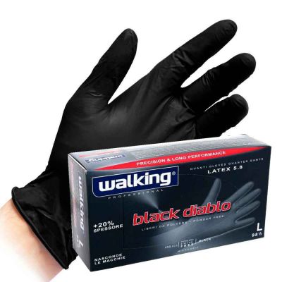Guanti usa e getta in lattice nero Walking Black Diablo 5.8 gr