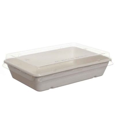 40 Vaschette con coperchio compostabili 1200ml in polpa di cellulosa 23 X 15,6 h 6 cm