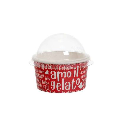 100 Coppette gelato in carta Funny rosse 170ml con coperchio a cupola