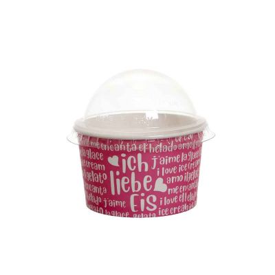 100 Coppette gelato in carta Funny fucsia 190ml con coperchio a cupola