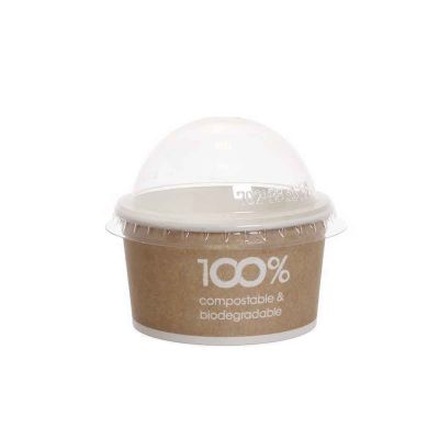 100 Coppette gelato in carta compostabili Havana 190ml con coperchio a cupola
