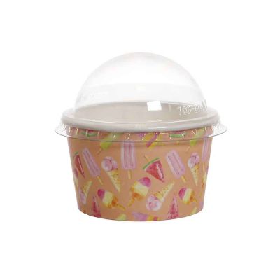 100 Coppette gelato in carta Madeline pesca 250ml con coperchio a cupola