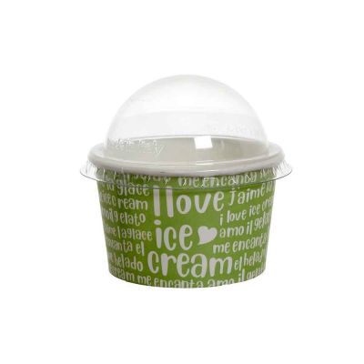 100 Coppette gelato in carta Funny verde 250ml con coperchio a cupola