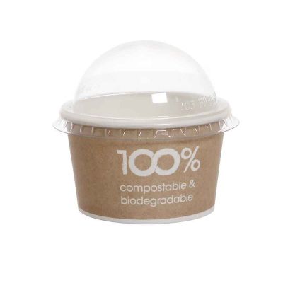 100 Coppette gelato in carta compostabili Havana 250ml con coperchio a cupola