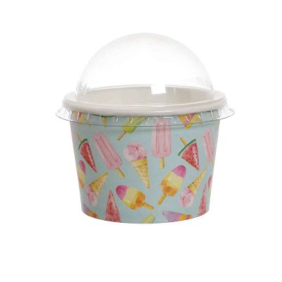 100 Coppette gelato in carta Madeline celeste 290ml con coperchio a cupola