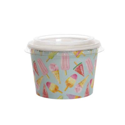 50 Coppette gelato in carta Madeline celeste 290ml con coperchio piatto