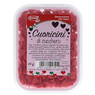 Cuoricini di zucchero rossi piccoli per decorazioni 40 g