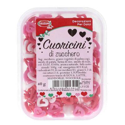 Cuoricini di zucchero colorato piccoli per decorazioni 40 g