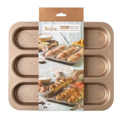 Stampo per 3 baguette in metallo antiaderente linea gold line 38 x 32 x h 3 cm