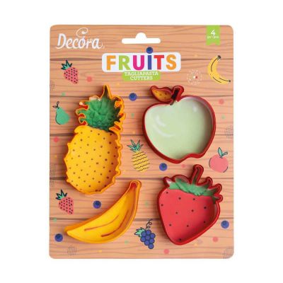 Set 4 Cutters tagliapasta in plastica frutta ananas banana mela fragola