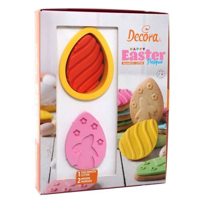 Set 1 Cutters tagliapasta in plastica con 2 imprimi decoro Happy Easter