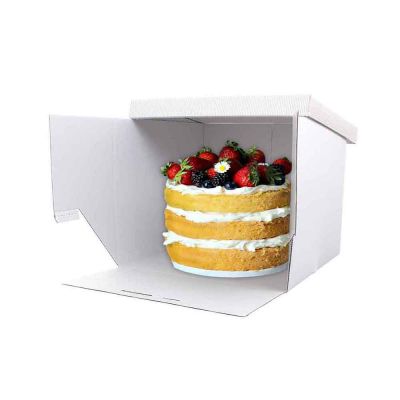 5 Scatole per torta bianche in cartoncino rigido rigato 41 x 41 x h 25 cm