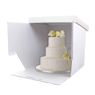 5 Scatole per torta bianche in cartoncino rigido rigato 51 x 51 x h 50 cm