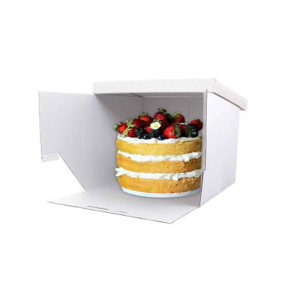 5 Scatole per torta in cartoncino rigido rigato bianche 50,5 x 50,5 x h 23,5 cm