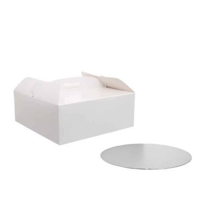 Scatola per torta quadrata con manico bianca 23 x 23 x h 10 cm sottotorta Ø 23 cm