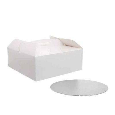 Scatola per torta quadrata con manico bianca 28,5 x 28,5 x h 10 cm sottotorta Ø 28 cm