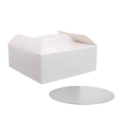 Scatola per torta quadrata con manico bianca 31 x 31 x h 12 cm sottotorta Ø 30 cm