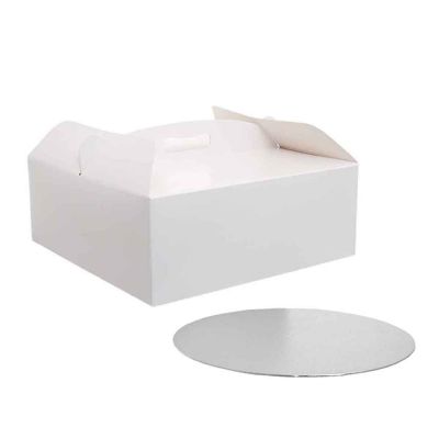 Scatola per torta quadrata con manico bianca 33,5 x 33,5 x h 12 cm sottotorta Ø 33 cm