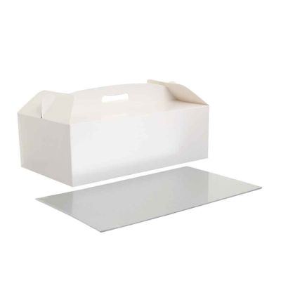 Scatola rettangolare per torta con manico bianca e sottotorta 31 x 16 x h 12 cm