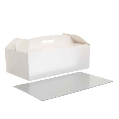 Scatola rettangolare per torta con manico bianca e sottotorta 36 x 21 x h 12 cm