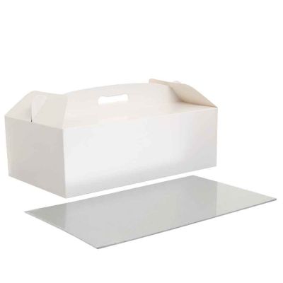 Scatola rettangolare per torta con manico bianca e sottotorta 46 x 36 x h 12 cm