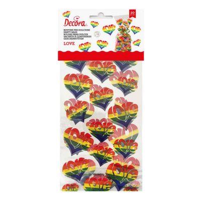 20 Sacchetti in plastica tema Love 12,5 x 3 h 24 cm