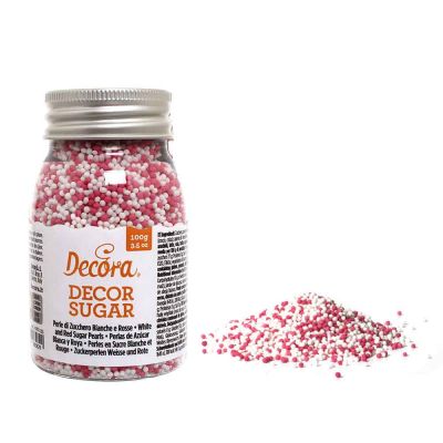 Perline di zucchero bianco e rosso per decorazione 100 g Decora