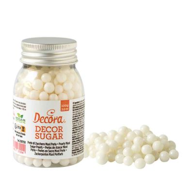 Perle di zucchero grandi color bianco perla per decorazione 100 g Decora