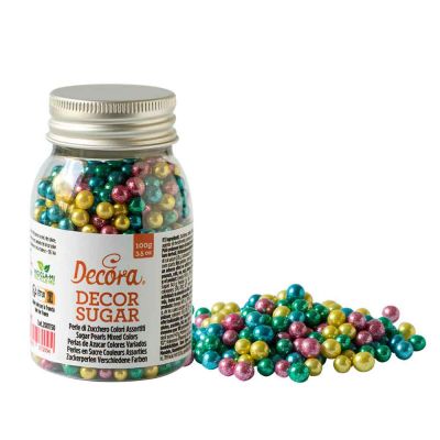 Perle di zucchero verde oro rosa e azzurro per decorazione 100 g Decora