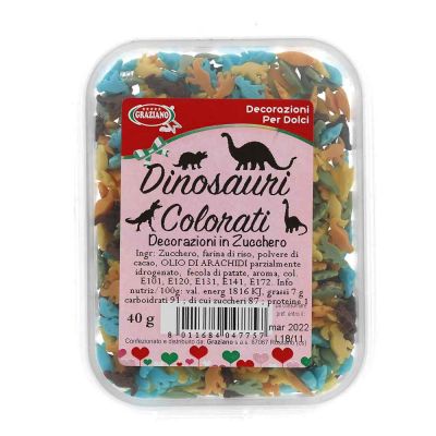 Dinosauri di zucchero colorati misti per decorazione torte 40 g