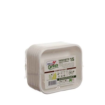 15 Vaschette rettangolari in polpa di cellulosa DOpla Green compostabili