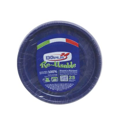 25 Piatti di plastica colorati lavabili riutilizzabili blu Ø22 cm DOpla