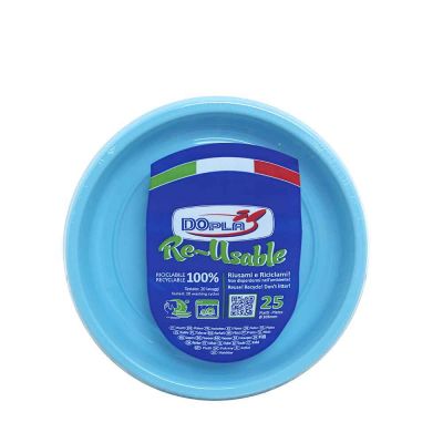 25 scodelle piatti fondi di plastica lavabili riutilizzabili celeste Ø20,5 cm DOpla