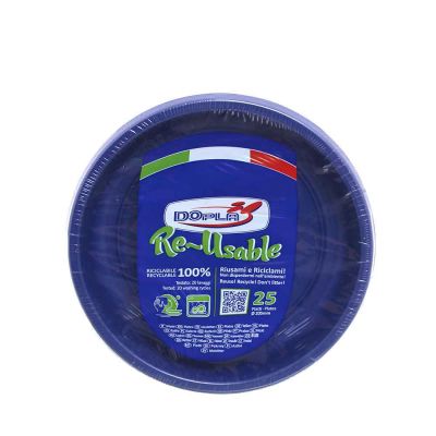 25 scodelle piatti fondi di plastica colorati lavabili riutilizzabili blu Ø20,5 cm DOpla