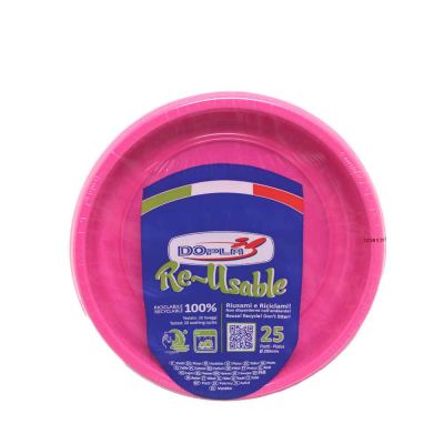 25 scodelle piatti fondi di plastica colorati lavabili riutilizzabili fucsia Ø20,5 cm DOpla